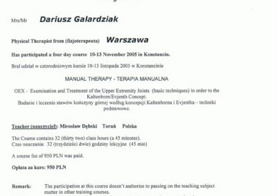 Certyfikat - Dariusz Galardziak